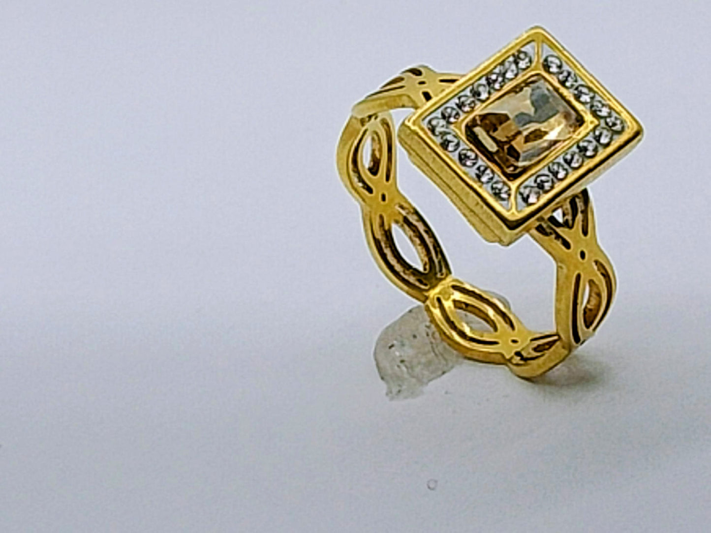 Royal Brown Crystal Square Ring – Gold-Tone Finish