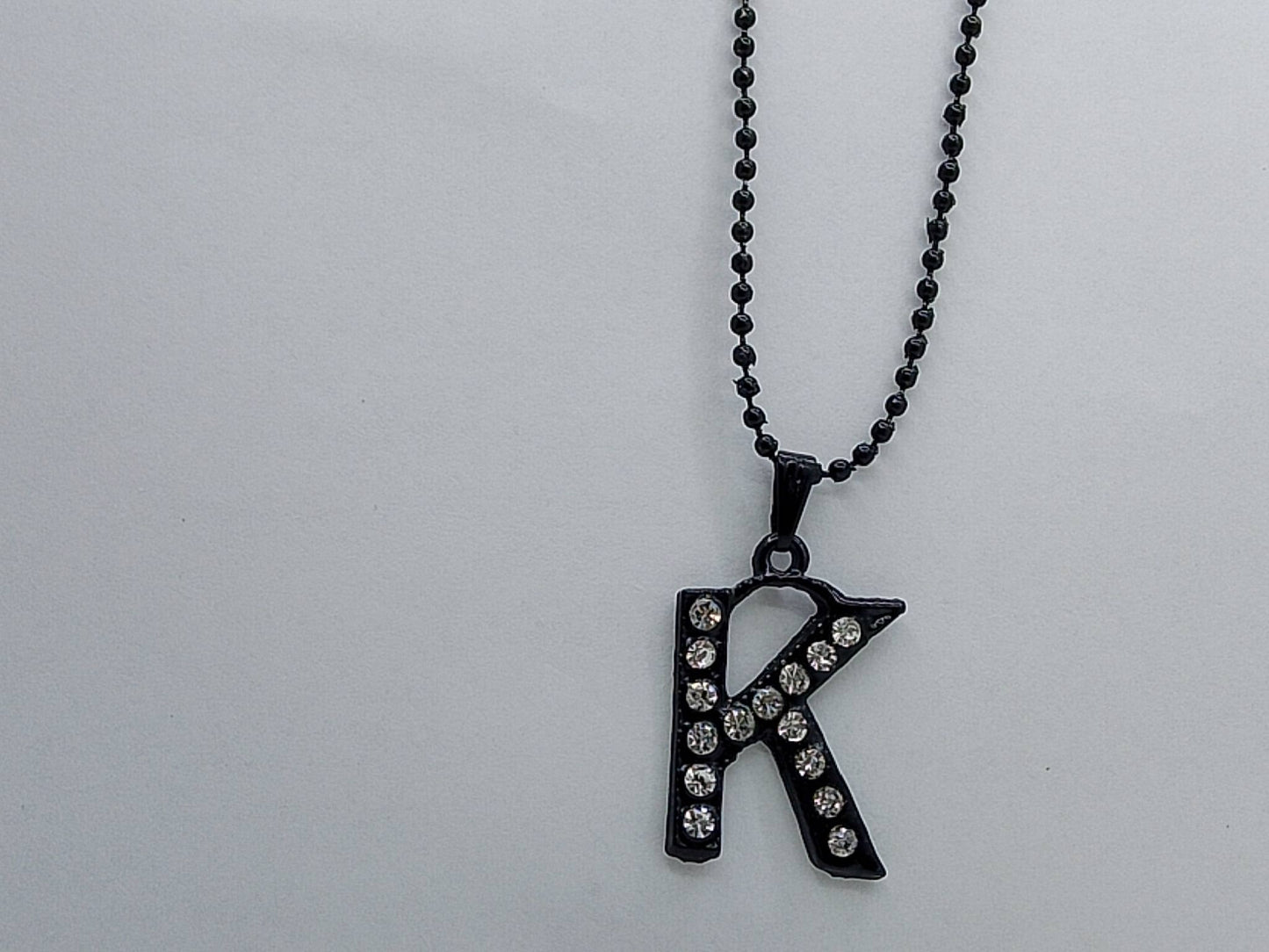 Crystal Letter “K” Pendant Necklace – Black Finish