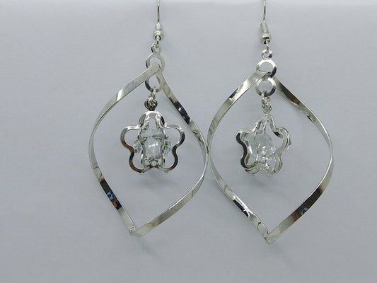 Silver Crystal Drop Earrings – Elegant Twisted Design