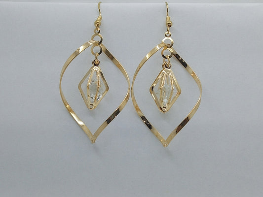 Golden Twist Crystal Drop Earrings
