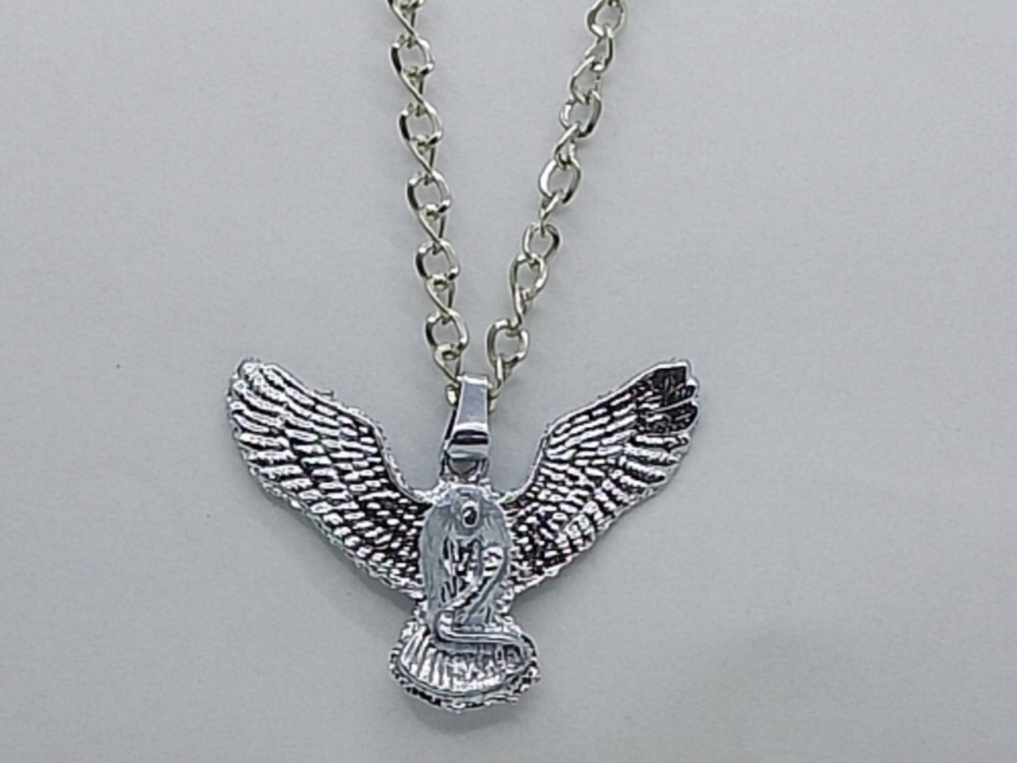 Silver Winged Cobra Pendant Necklace