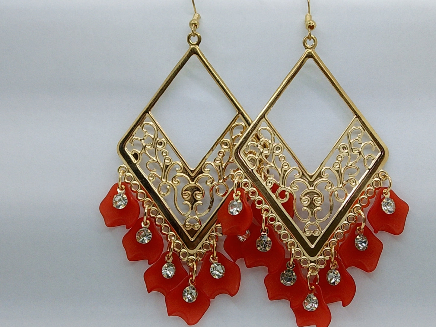 Golden Coral Dangle Earrings