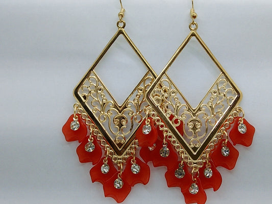 Golden Coral Dangle Earrings