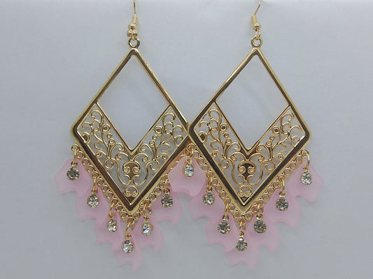 Golden Coral Dangle Earrings