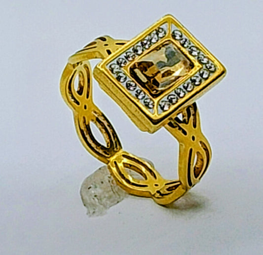 Royal Brown Crystal Square Ring – Gold-Tone Finish