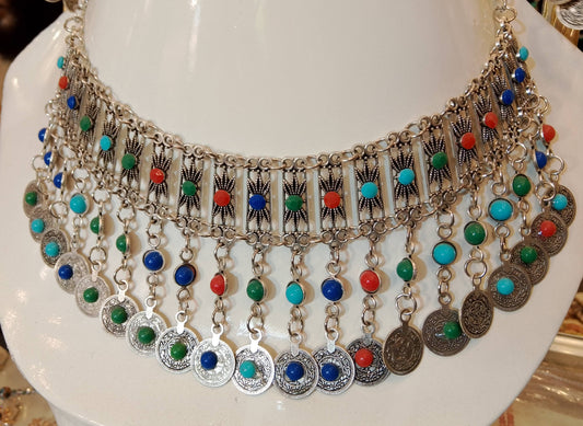 Afghani Multicolor Coin Choker – Tribal Heritage Necklace