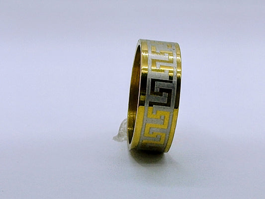 Gold & Silver Geometric Band Ring – Two-Tone Classic Design