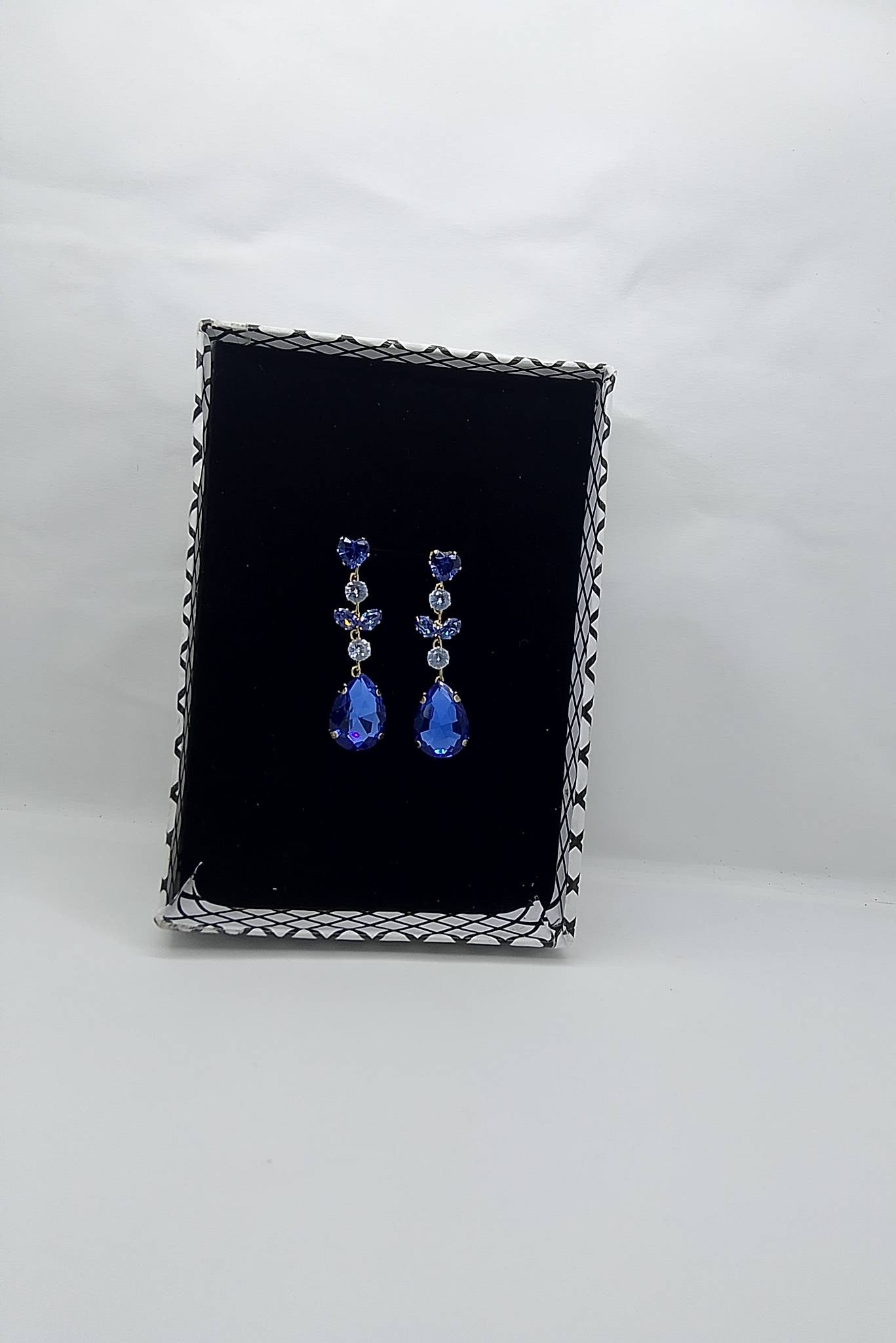Royal Blue Crystal Drop Earrings – Elegant Party Wear