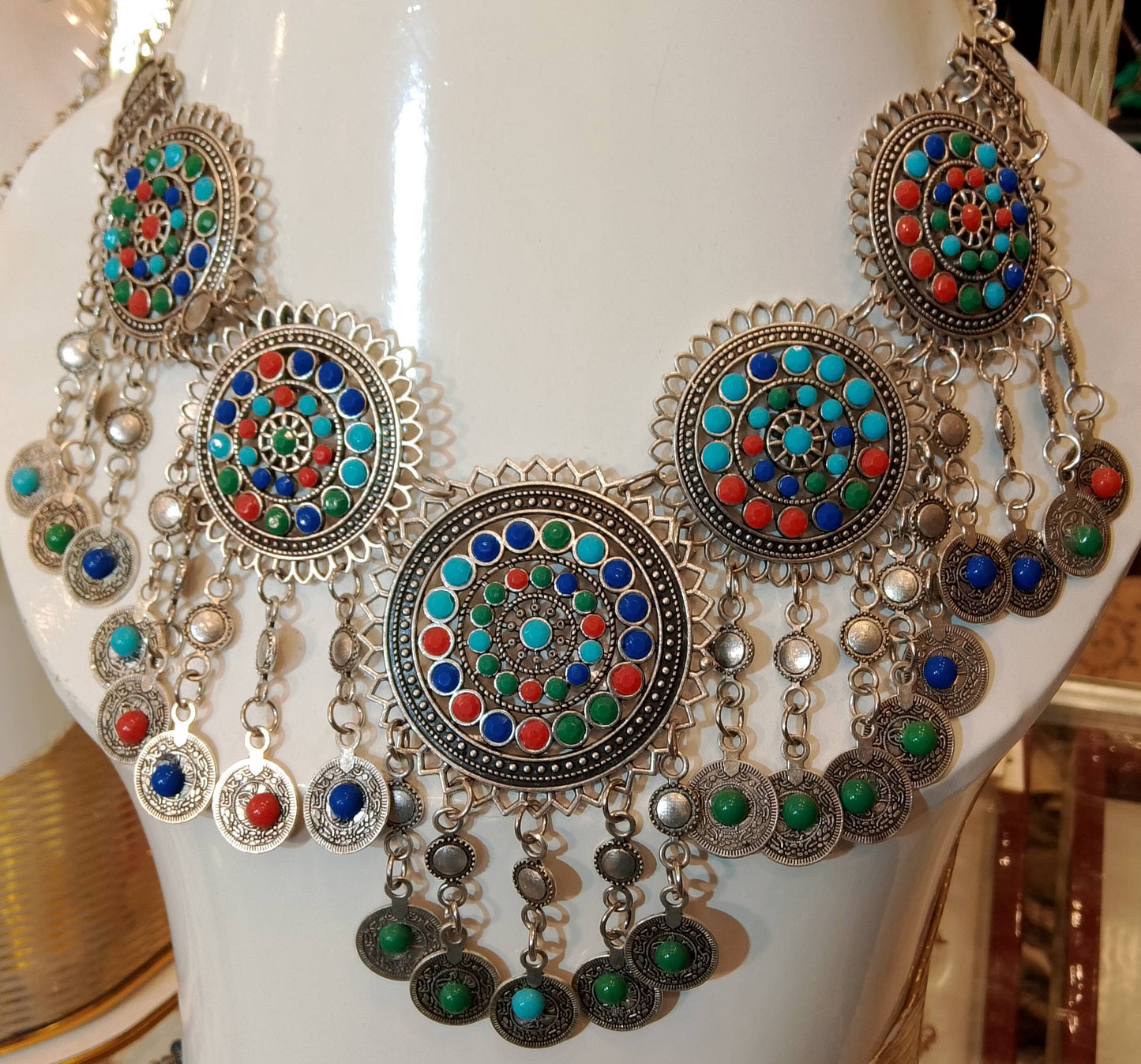 Afghani Tribal Choker Necklace – Multicolor Bohemian Statement Piece