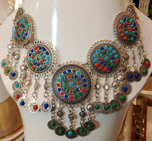 Afghani Tribal Choker Necklace – Multicolor Bohemian Statement Piece