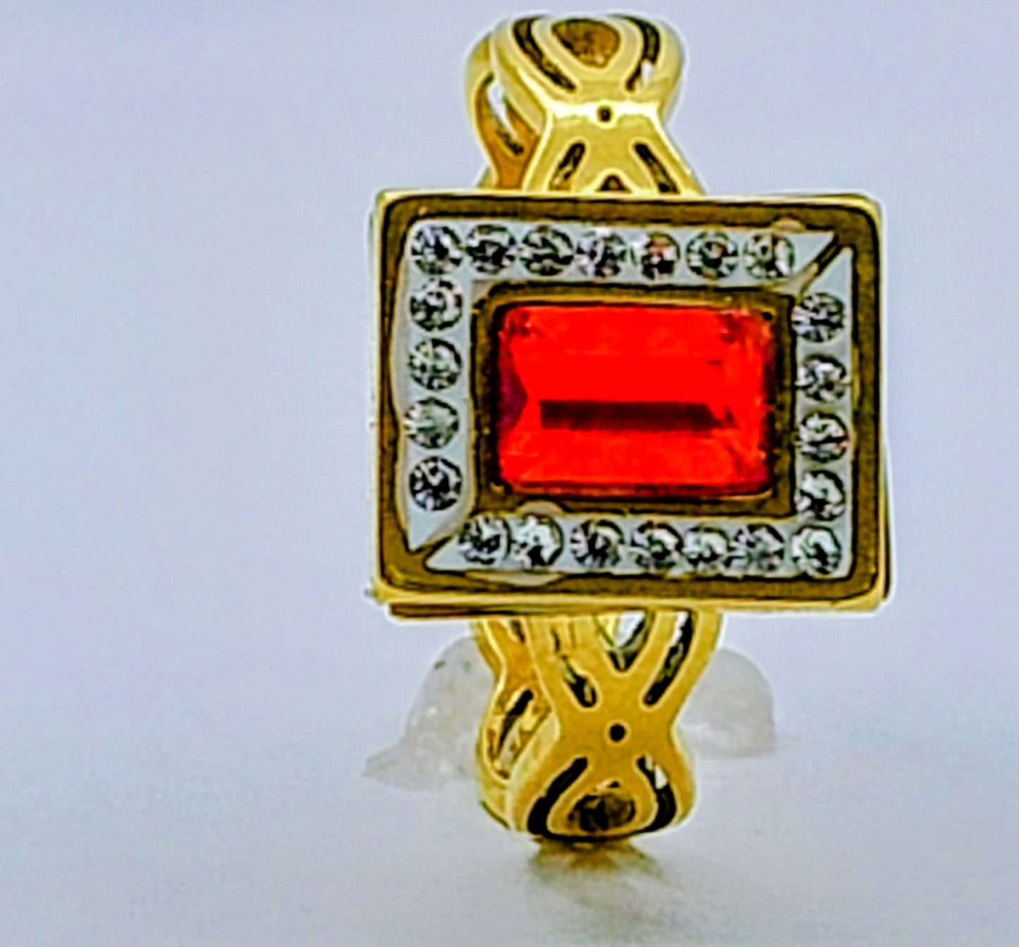 Royal Red Crystal Square Ring – Gold-Tone Finish