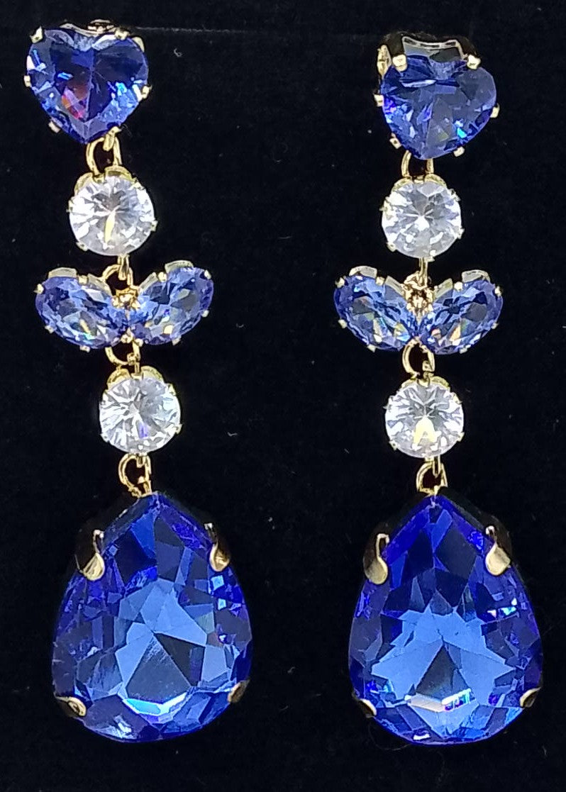 Royal Blue Crystal Drop Earrings – Elegant Party Wear