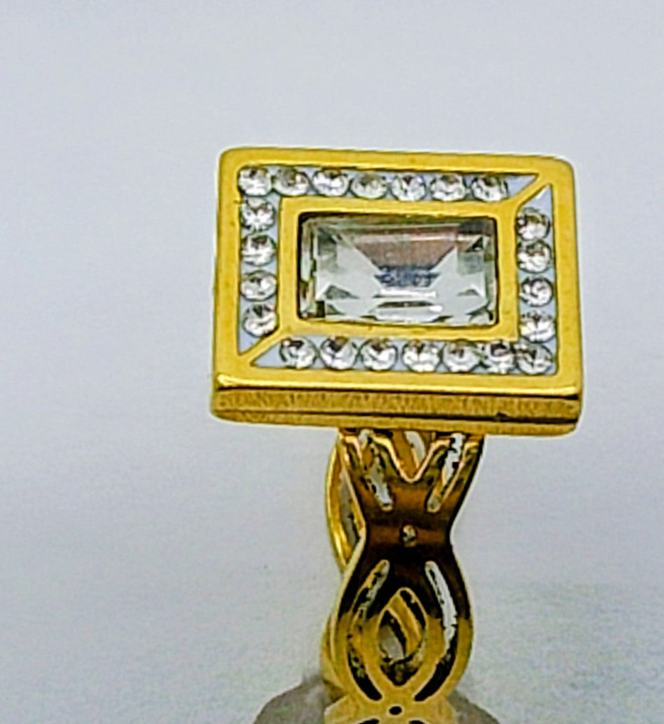 Royal White Crystal Square Ring – Gold-Tone Finish