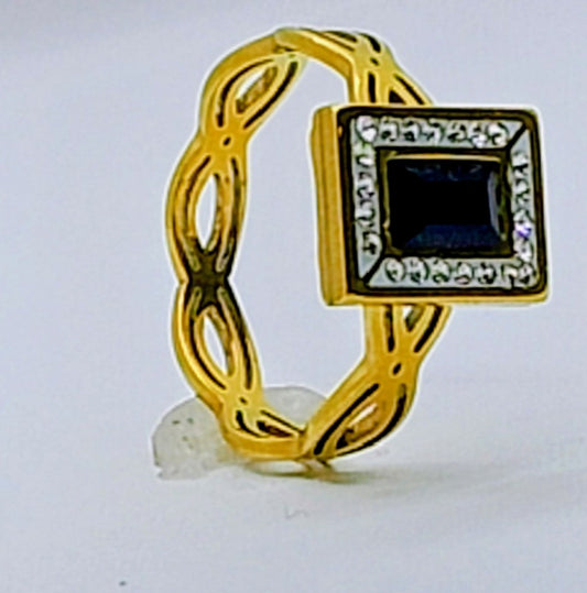 Royal Black Crystal Square Ring – Gold-Tone Finish