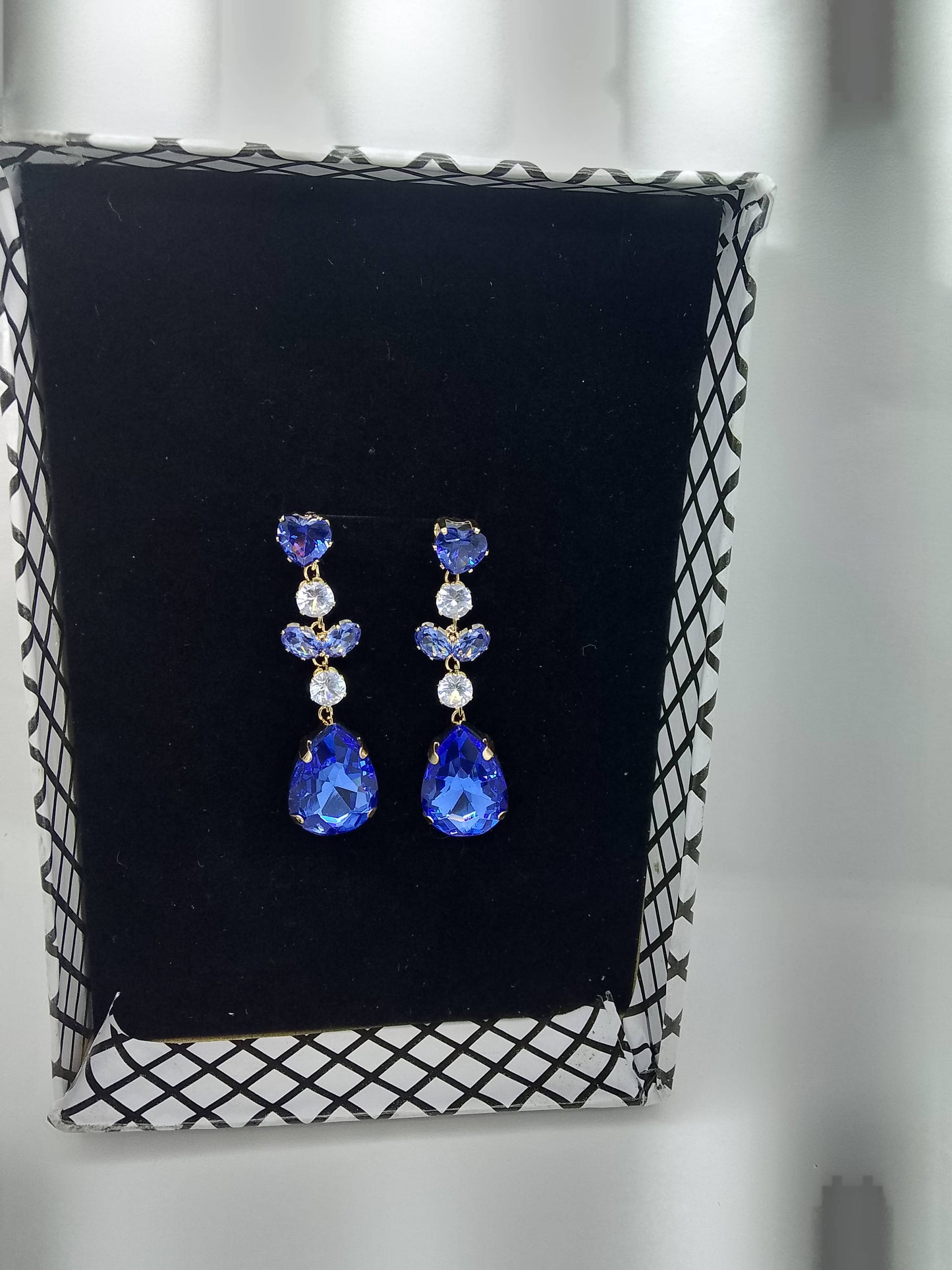 Royal Blue Crystal Drop Earrings – Elegant Party Wear
