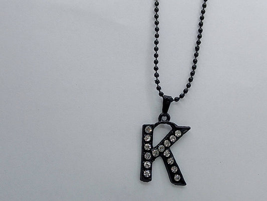 Crystal Letter “K” Pendant Necklace – Black Finish