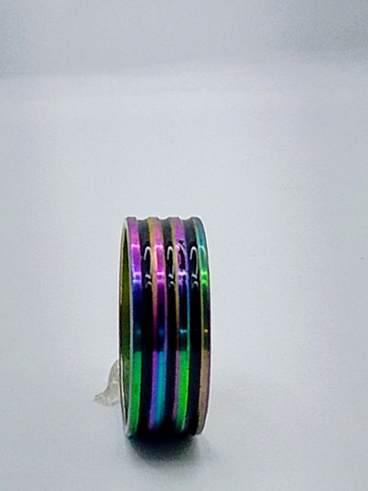 Rainbow Finish Band Ring – Multicolor Statement Design