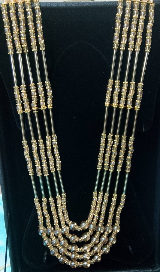 Golden Grace Multi-Layer Beaded Necklace – Wedding Party Wear