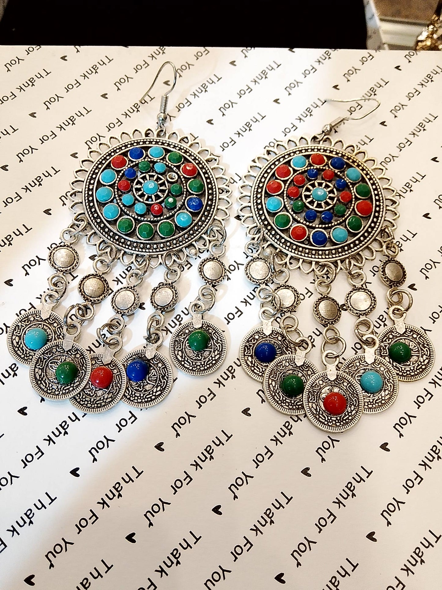 Boho Afghani Coin Earrings & Tikka – Multicolor Gypsy Style