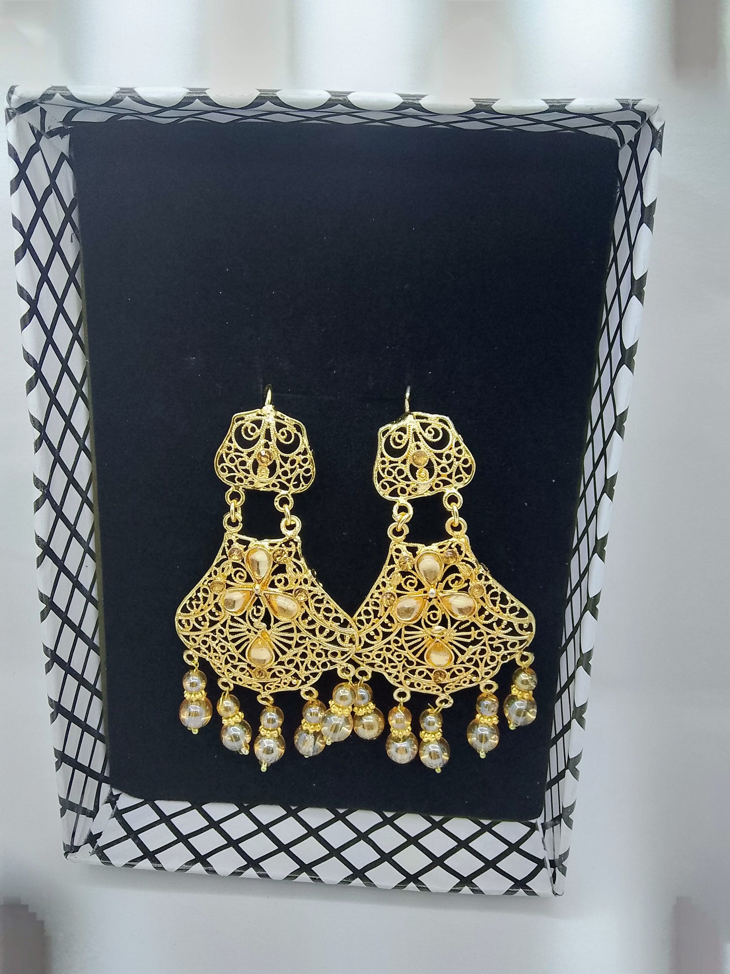 Golden Filigree Pearl Drop Earrings – Wedding Party Wear