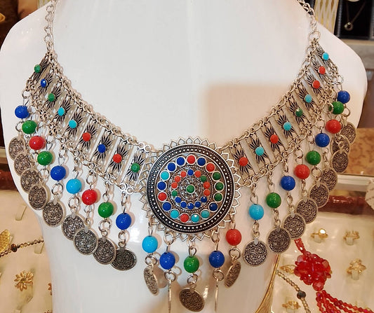 Afghani Tribal Choker Necklace – Multicolor Bohemian Statement Piece
