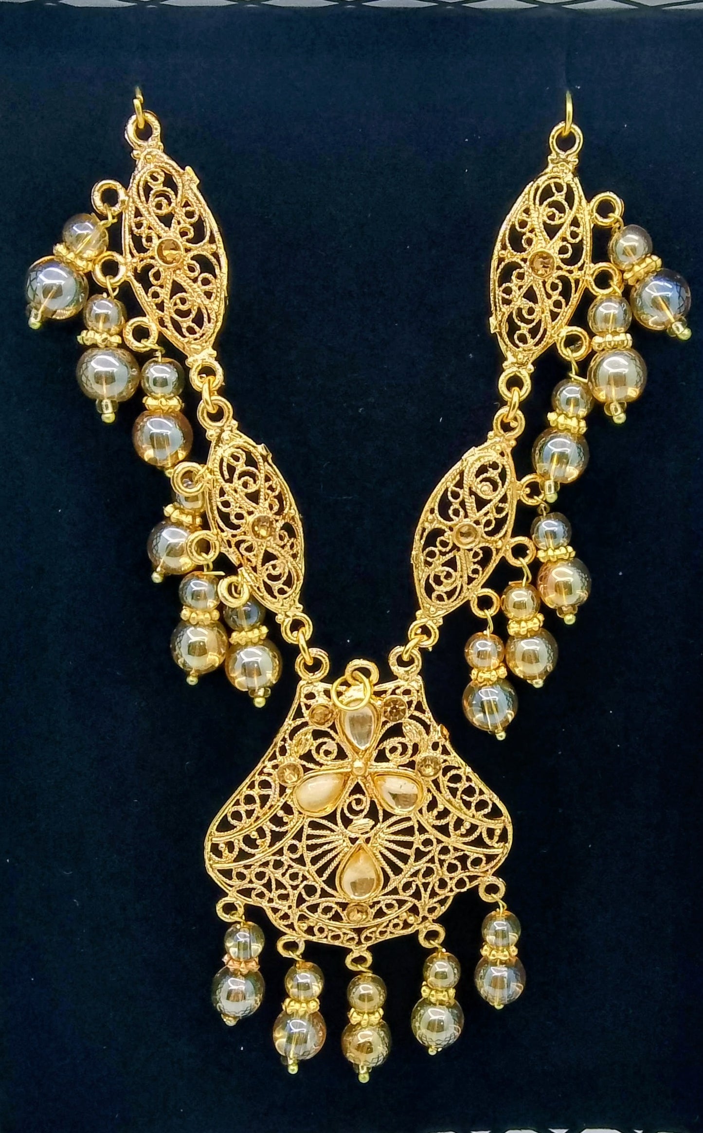 Golden Filigree Pearl Drop Necklace – Wedding Statement Jewellery