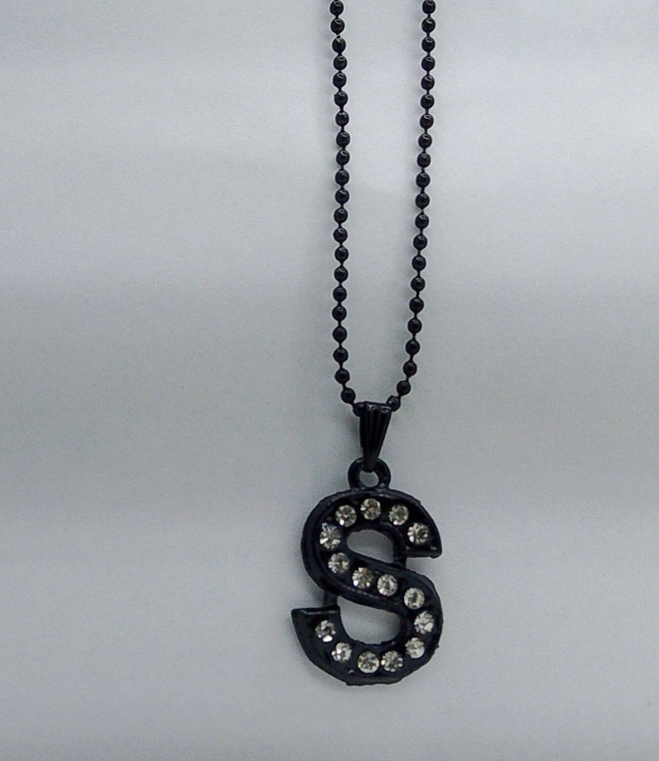 Crystal Letter “S” Pendant Necklace – Black Finish