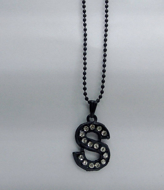 Crystal Letter “S” Pendant Necklace – Black Finish
