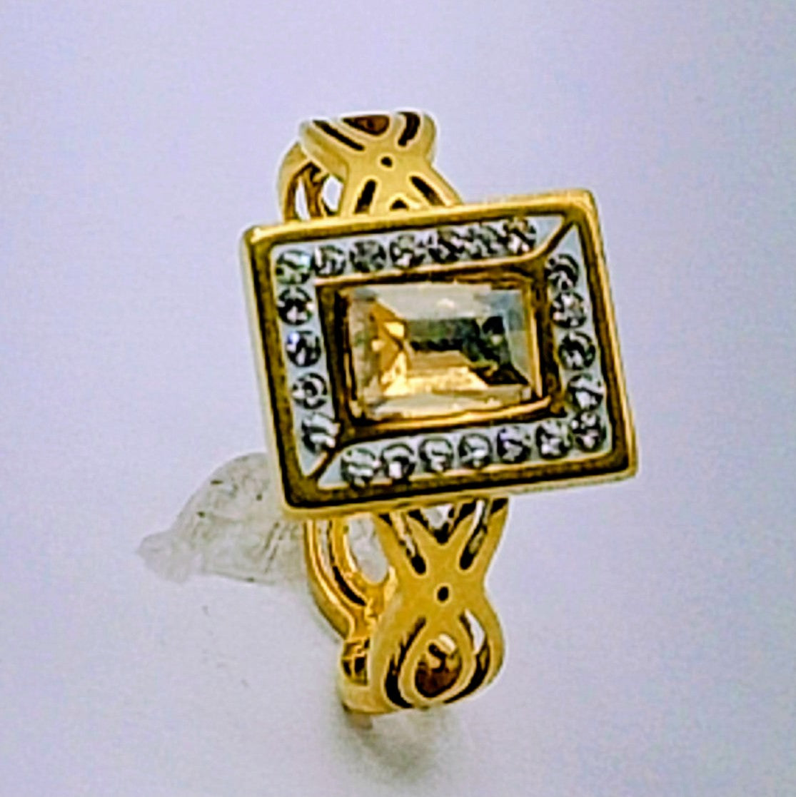 Royal Brown Crystal Square Ring – Gold-Tone Finish