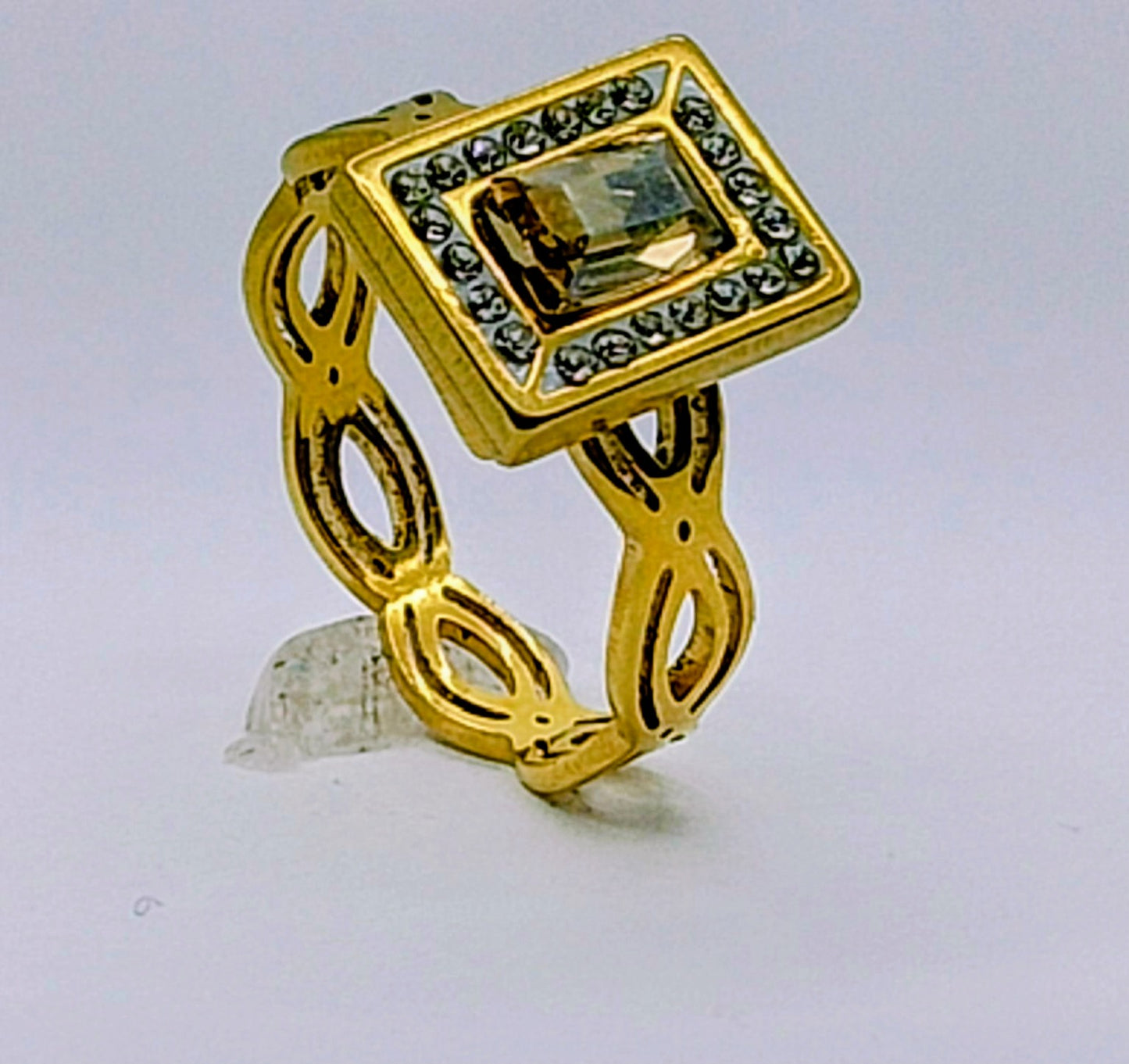Royal Brown Crystal Square Ring – Gold-Tone Finish