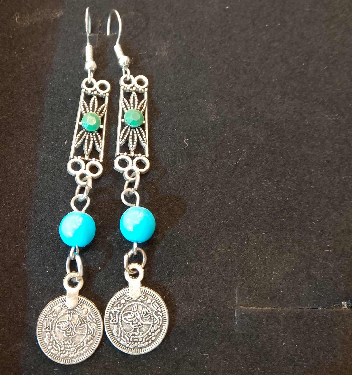 Turquoise Coin Drop Earrings – Afghani Boho Chic Design
