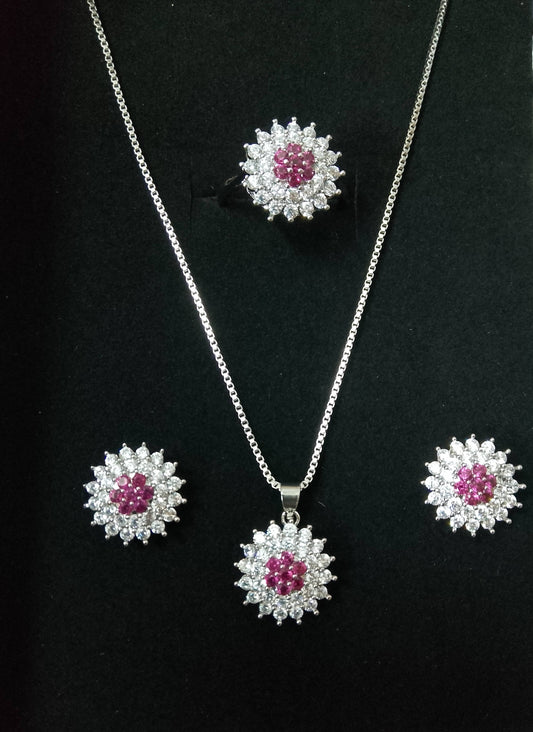 Ruby Bloom Floral Necklace Set – Premium Party Wear